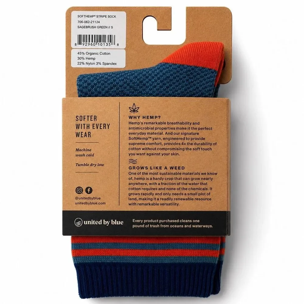 United By Blue SoftHemp Crew Socks NWT Eco Hiking Travel Outdoor Small Green